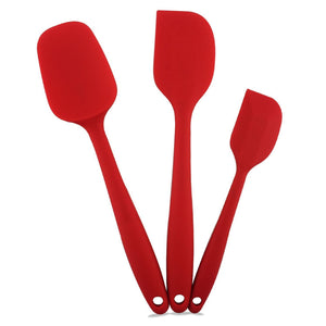 Silicone Spatula Utensil Set-iLOME 3-Pieces Heat-Resistant Non-stick Cooking Utensils with Hygienic Solid Coating 3 Piece Spatula set (red)