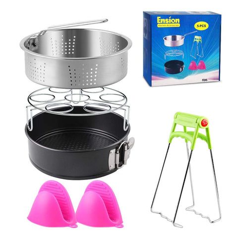 Pressure cooker Accessories Set Fits 5,6,8Qt Pressure Cooker 5 Pcs with Steamer Basket, Egg Steamer Rack, Non-Stick Springform Pan, Steaming Stand, 1 Pair of Silicone Cooking Pot Mitts