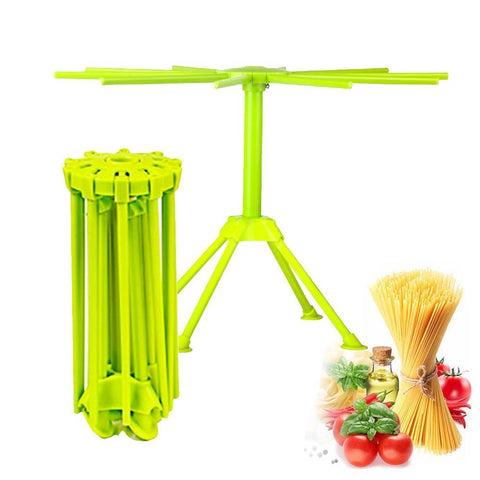 Kitchen Pasta Drying Rack Folding, iPstyle Spaghetti Drying Rack Noodle Stand with 10 Bar Handles Green (Drying Rack)