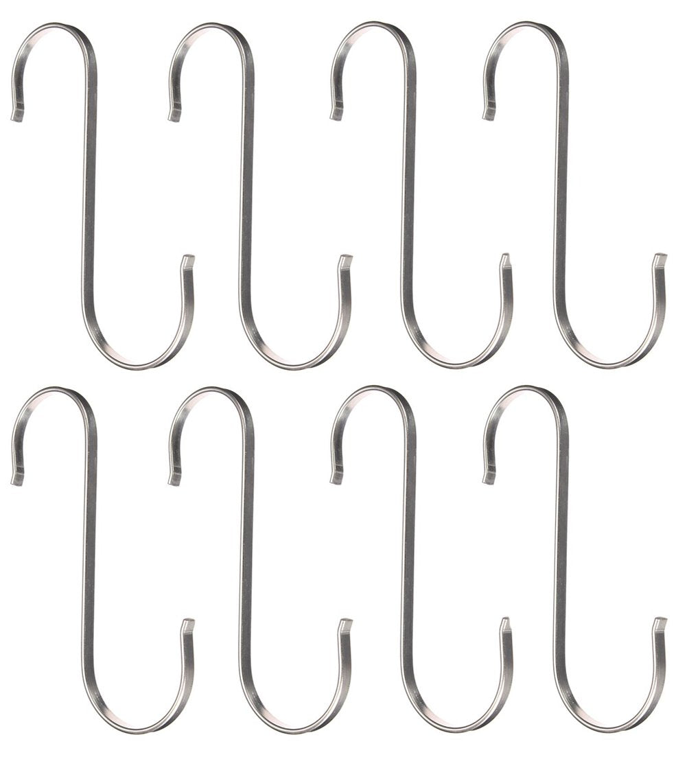 GooGou Flat S Hooks 304 Stainless Steel S Shaped Hanging Hooks for Butcher Meats, Organizing Utensils, Pots and Pans, Jewelry, Belts, Closets 8 Pack (length:80mm)