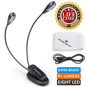 BYB E-416 Multipurpose Gooseneck 8-led Reading Light Clip-on Book LED Lamp for Bed & Music Stand Light with 2-level of Brightness