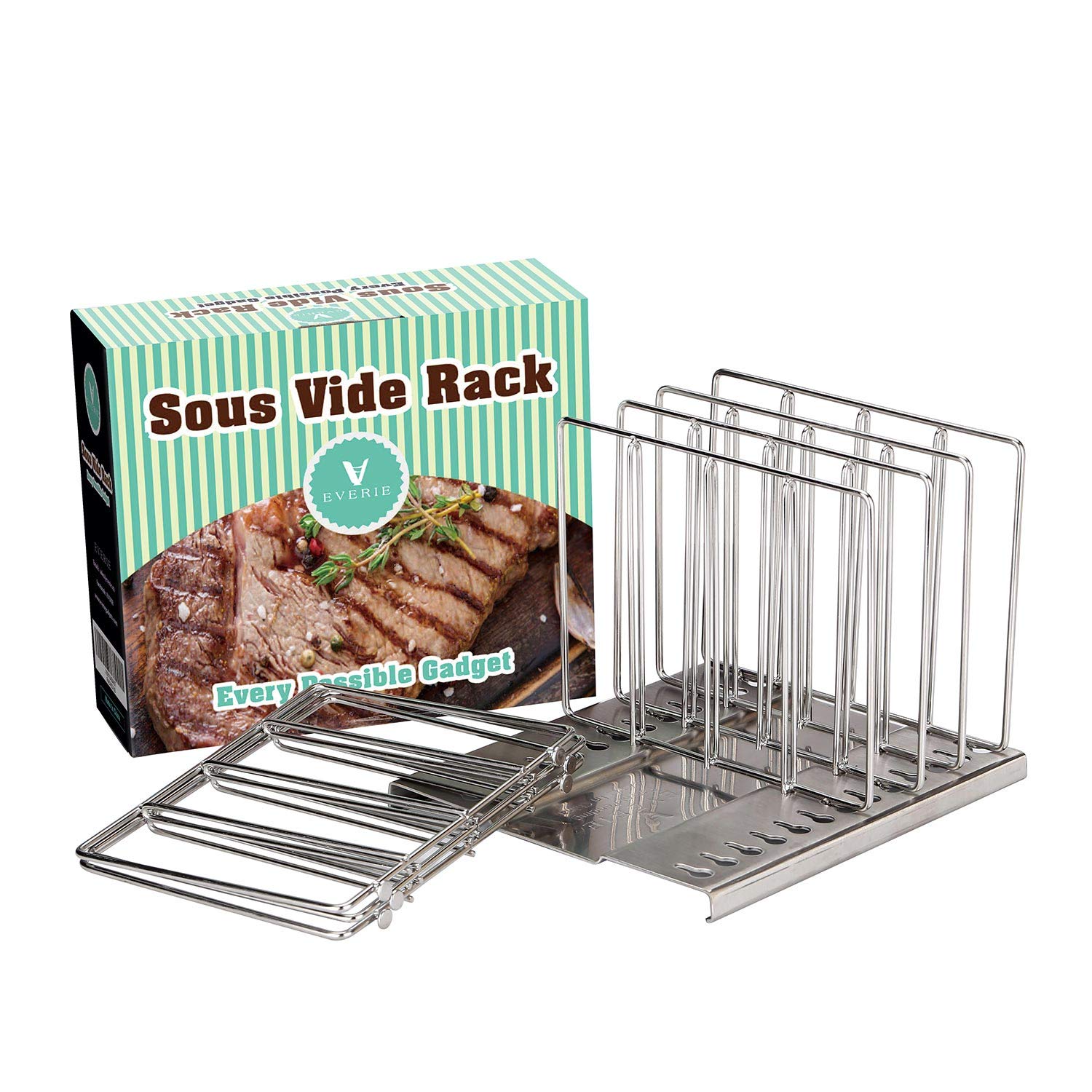 EVERIE 18/8 Stainless Steel Sous Vide Weights Rack with 7 Dividers for Sous Vide Even Heating, Compatible with Rubbermaid, Cambro, Everie 12 Quart Container, No Float