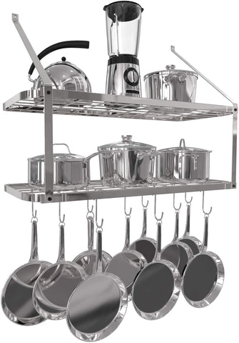 VDOMUS Shelf Pot Rack Wall Mounted Pan Hanging Racks 2 Tire (Silver)