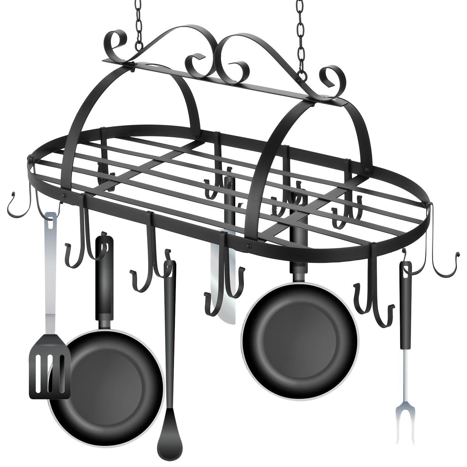 Kitchen Wall Mount Pot Storage Rack Pans Organizer hanger with Hook for Kitchen Cookware, Utensils, Pans, Books