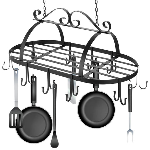 Home Kitchen Wall Mount Pot Storage Rack Pans Organizer hanger with 10 Hook for Kitchen Cookware, Utensils, Pans, Books (Black 2)