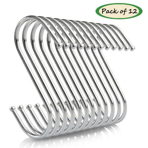 Stainless steel S Hooks 12 PCS for Bathroom Bedroom Office Kitchen Pan Pot Bag