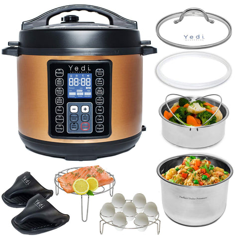 Yedi 9-in-1 Total Package Instant Programmable Pressure Cooker, Slow Cooker, Rice Cooker, Yogurt, Sauté, Steamer. Deluxe Accessory Kit, Recipe Book, Cheat Sheets, 2-Year Warranty, 6 Quart, Copper