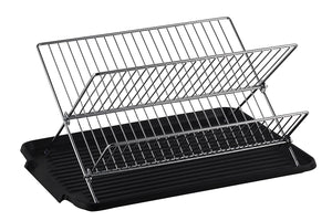 Deluxe Chrome-plated Steel Foldable X Shape 2-tier Shelf Small Dish Drainers with Drainboard (ChromeII)