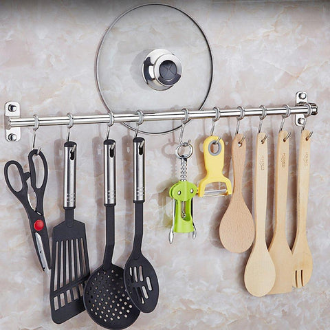 Lzttyee Stainless Steel Pot Pan Rack Wall Mounted Lid Holder Organizer Multifunctional Kitchen Utensils (10 Hooks)