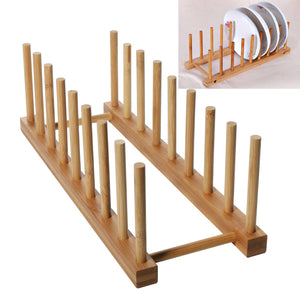 Bamboo Dish Drying Holder Rack, Vertical Plate Dishes Drainboard Drying Drainer Storage Holder Stand Kitchen Cabinet Organizer for Dish Plate Bowl Cup Pot Lid Dish Rack(Large/8)