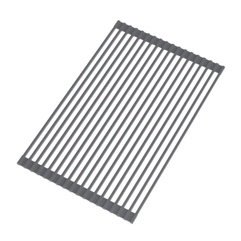 Nuovoware Dish Drying Rack, Premium Over the Sink Roll Up Dish Drainer Kitchen Drying Mat Cooling Rack for Kitchen Stove Cooktop Counter Use, Solide Steel Frame with Silicone Surface, BPA Free, Gray
