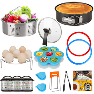 Accessories Set Compatible with 8 Quart Instant Pot Only with Sealing Rings, Tempered Glass Lid, and Steamer Basket.