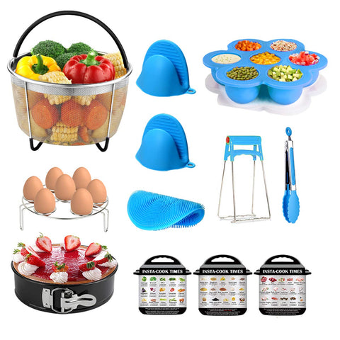 12 Piece Kit for Instant Pot Accessories for 6 QT, 8 QT Include Mesh Steamer Basket, Springform Pan, Egg Bites Mold, Egg Rack, Magnetic Cheat Sheet, Silicone Scrub, Mini Mitts, Bowl Clip and Food Tong