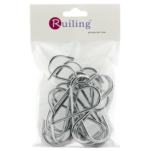 RuiLing 20 Pack 3.5 Inch Chrome Finish Steel Hanging Hooks - Heavy-Duty S Shaped Hook, for Kitchenware, Pots, Utensils, Towels, Gardening Tools, Clothes