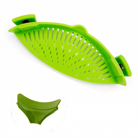 OKSANO 2PCS Snap and Strain Pan Strainer, Clip-on Silicone Strainer Bonus Free Slip-On Bowl Pour Spout for Draining Food while Cooking or Pouring Liquid, Universal Size Fits Most Pans Pots Bowls Green