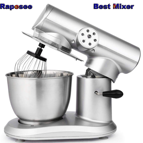 Rapesee Stainless Steel Stand Mixer, 6 Speed 120V 650W Electric Stand up Cake Baking Mixture, Professional Kitchen Food Mixture Machine with 5.5L Bowel, Wire Whip, Dough Hook & Flexible Edge Beater