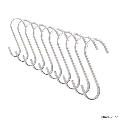 Flat S-Shaped Hanging Hooks - For Kitchen Utensils, Garage or Garden Tools, etc. - Heavy Duty Genuine Solid 304 Stainless Steel - Multi Purpose - This Kit Contains 10 Medium Hooks