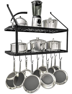 VDOMUS Pots and Pans Rack Wall Mounted Hanging Pot Shelf - 2 Tier (Red)