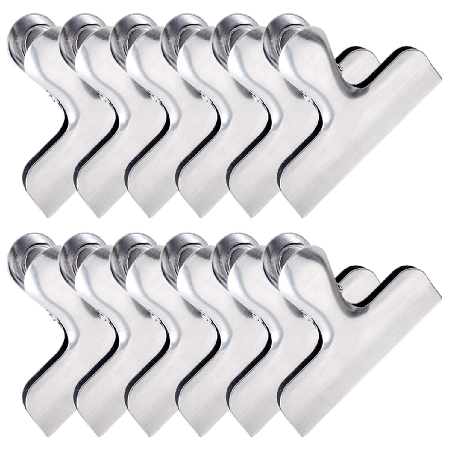 O-Best Chip Bag Clip 12 Pack Stainless Steel Bag Clips Metal Food Bag Sealing Clip with 3-inches Wide Perfect for Air Tight Seal Grip on Coffee/Food & Bread Bags/Kitchen Home Usage (12 Pack)