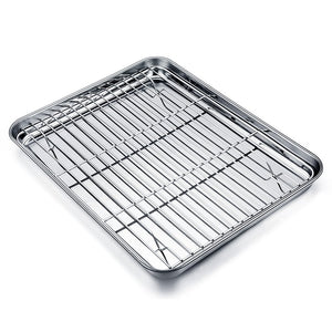 TeamFar Baking Tray and Rack Set, Stainless Steel Baking Pan Cookie Sheet with Cooling Rack, 12.5 x 10 x 1 inch, Non Toxic & Healthy, Easy Clean & Dishwasher Safe