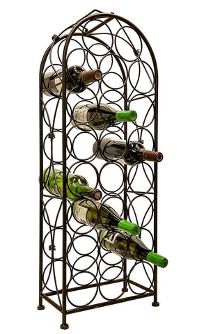 LEMY Metal Arched Freestanding Wine Rack Stand Wine Bottle Display Holder - Holds 23 Bottles W/Handle & Adjustable Foot Pads Elegant French Style