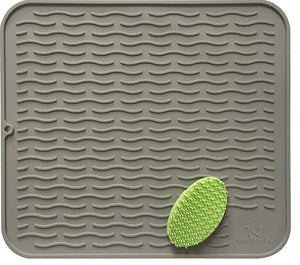 Silicone Dish Drying Mat & Scrubber | Kitchen Dish Drainer Mats & Trivet | Food Safe Fast Draining Pad for Dishes | 17.8" x 15.8" (XL, Grey)