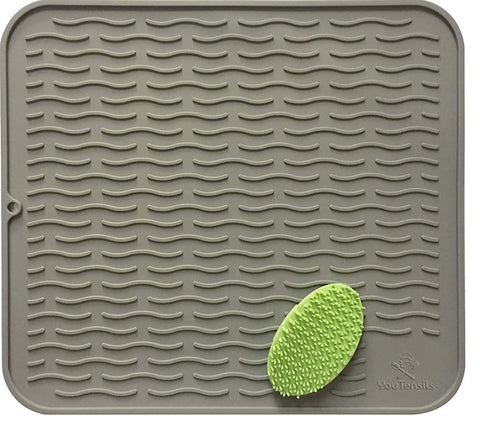 Silicone Dish Drying Mat & Scrubber | Kitchen Dish Drainer Mats & Trivet | Food Safe Fast Draining Pad for Dishes | 17.8" x 15.8" (XL, Grey)