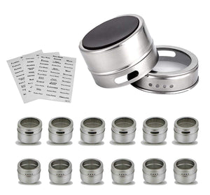 Citrus Pantry 12 Magnetic Spice Containers, Herb & Spice Rack Tins for Refrigerator, Grills, or Metal Walls, Strongest Stainless Steel Magnet Canisters & With Shaker Lids