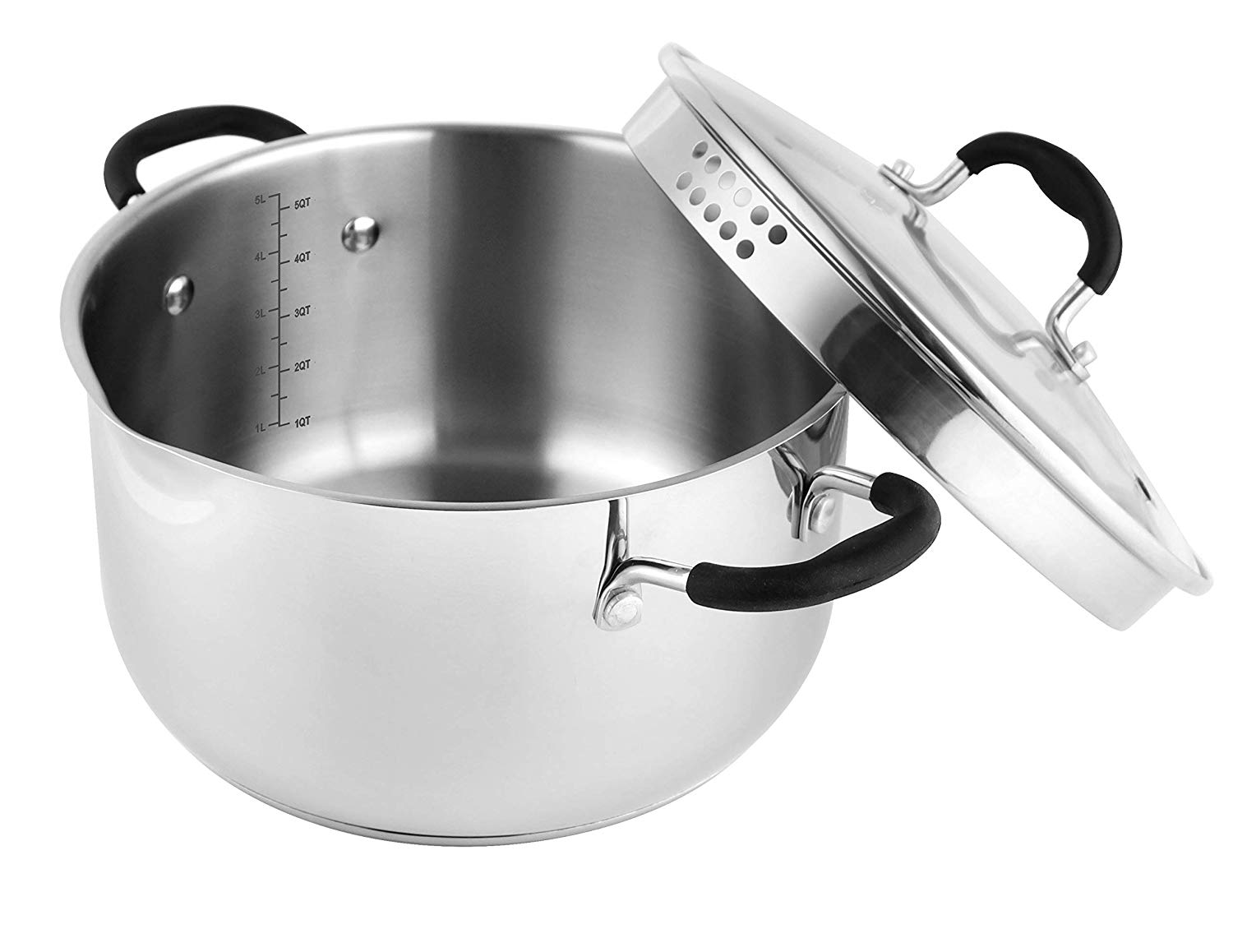 AVACRAFT Top Rated Stainless Steel Stockpot with Glass Strainer Lid, 6 Quart Pot, Saucepan cookware, Side Spouts, Multipurpose Stock Pot, Sauce Pot, Soup Pot in our Pots and Pans, Induction Pan (6QT)