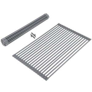 Ahyuan Large Roll-up Dish Drying Rack Square Solid Bars Multipurpose Silicone Coated Stainless Still Dishes Drainer Rack Large Foldable Over Sink Kitchen Drainer Rack (Warm Gray)