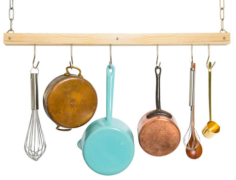 JackCubeDesign Ceiling Wood Pot Rack Hanging Pan Organizer Hanger Kitchen Storage Single Bar Utensil Houseware Holder with 6 Hooks(30-Inch) – MK396A