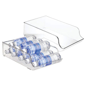 mDesign Wide Plastic Kitchen Water Bottle Storage Organizer Tray Rack - Holder and Dispenser for Refrigerators, Freezers, Cabinets, Pantry, Garage - 2 Pack - Clear