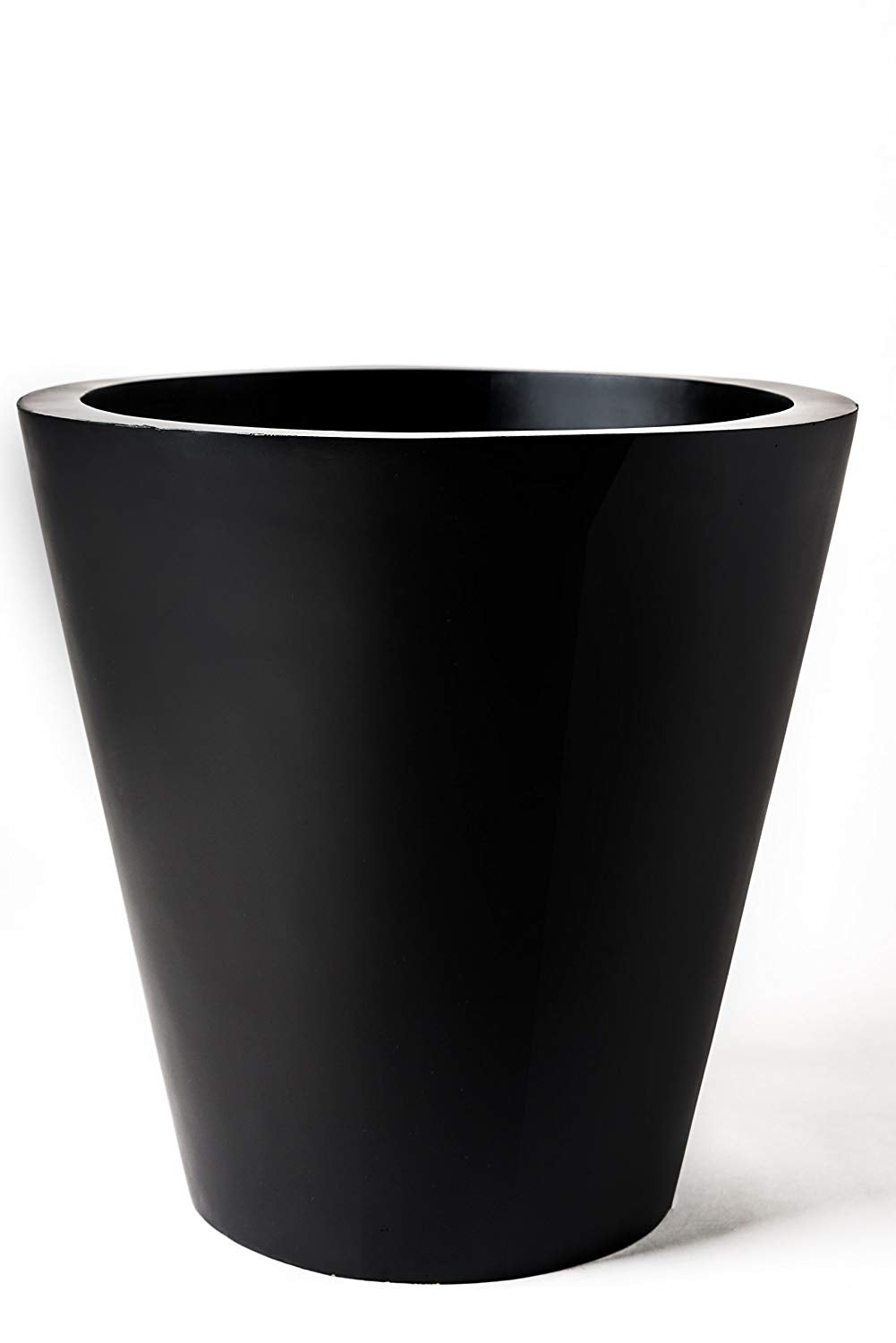 Large Outdoor Planter; Round Plant Pot, Indoor, Patio or Garden, Flower Pot, Handmade Fiberglass, 16" Tall, (Tubinae Black 16"x16"x16" and 7.5lbs)