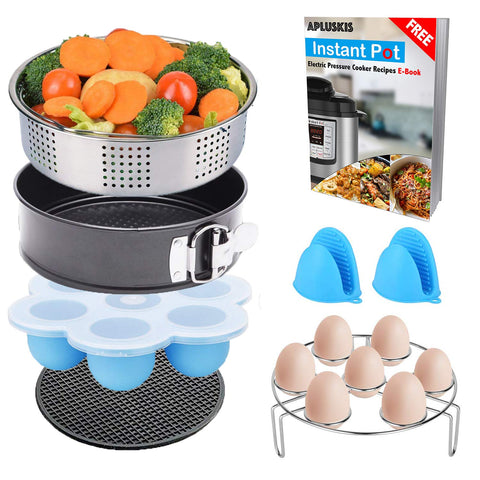 7-Piece Accessories Set for Instant Pot Fits 5,6,8 Qt Instant Pot Pressure Cooker with Steamer Basket/Egg Steamer Rack/Non-stick Springform Pan/Egg Bites Molds/Free Instant Pot Recipes E-Book