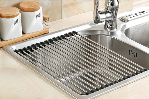 Myliffri Dish Rack Roll-up Dish Drying Rack Stainless Steel Over the Sink Drainer Multipurpose Kitchen Drainer Rack (14.5'' x 14'' Black)