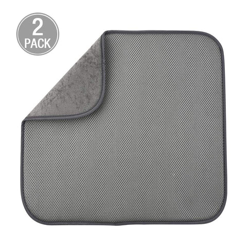 Jovilife Dish Drying Mat Kitchen Mat(set of 2) Microfiber Absorbent Washable, 16*18 Inch, Grey