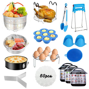 Accessories for Instant Pot,Accessories Compatible with 5/6/8Qt Instant Pot - 60 Pcs Parchment Papers,2 Steamer Baskets,Non-stick Springform Pan,Egg Rack,Egg Bites Mold,Kitchen Tong,Dish Plate Clip