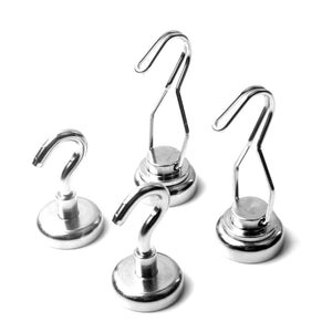 Two Kinds Of Common 30lb Magnetic Hook Combinations (4 Pack), Neodymium Magnetic Hook Strong, Magnet Hooks Heavy Duty, Magnetic Hook for Keys Door Fridge Kitchen