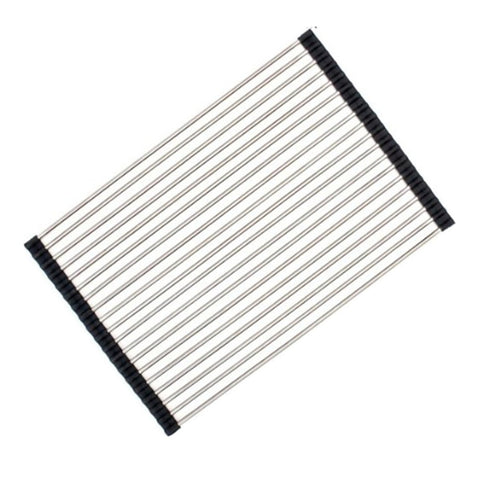 LLygezze Large Roll-up Rollable Stainless Steel Over the Sink Dish Drying Rack (18"x10, Black)