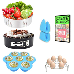 7 PCS Stackable Instant Pot Accessories Set - Vegetable Steamer Basket, Egg Bites Molds, Springform Pan, Egg Steamer Rack and Anti-scald Gloves, Fit 5/6 / 8 qt Instapot and Pressure Cooker …