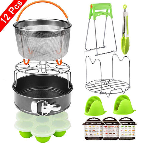 Aiduy 12 Pieces Pressure Cooker Accessories Set Compatible with Instant Pot 6,8Qt-Steamer Basket,Non-stick Springform Pan,Egg Bites Mold, Egg Rack, Steamer Trivet, Kitchen Tongs,3 Cheat