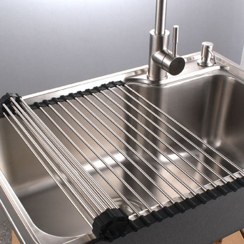 Multipurpose Dish Drying Rack, Stainless Steel Over The Sink Rollup Dish Drying Rack, Black 17"W X 18.5"L