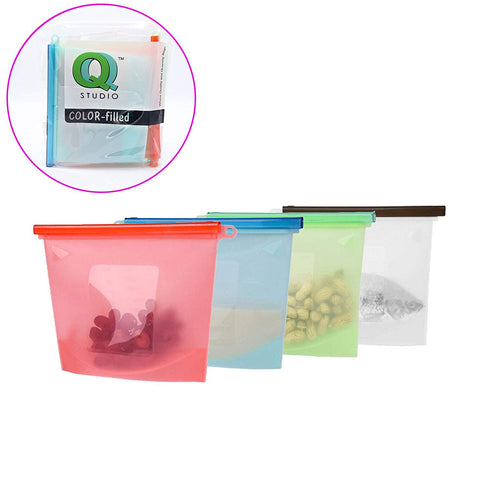 4 Regular Reusable Silicone Food Storage Bag Airtight Seal Preservation Versatile Kitchen Utensil by QQ Studio