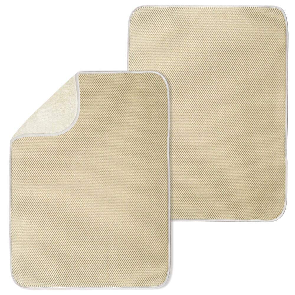mDesign Ultra Absorbent Reversible Microfiber Dish Drying Mat and Protector for Kitchen Countertops, Sinks - Folds for Compact Storage - Extra Large, 2 Pack - Tan/Ivory