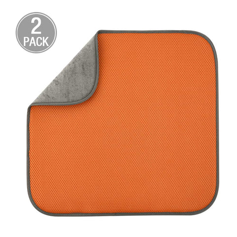 Jovilife Dish Drying Mat Kitchen Mat(set of 2) Microfiber Absorbent Washable, 1618 Inch, Orange