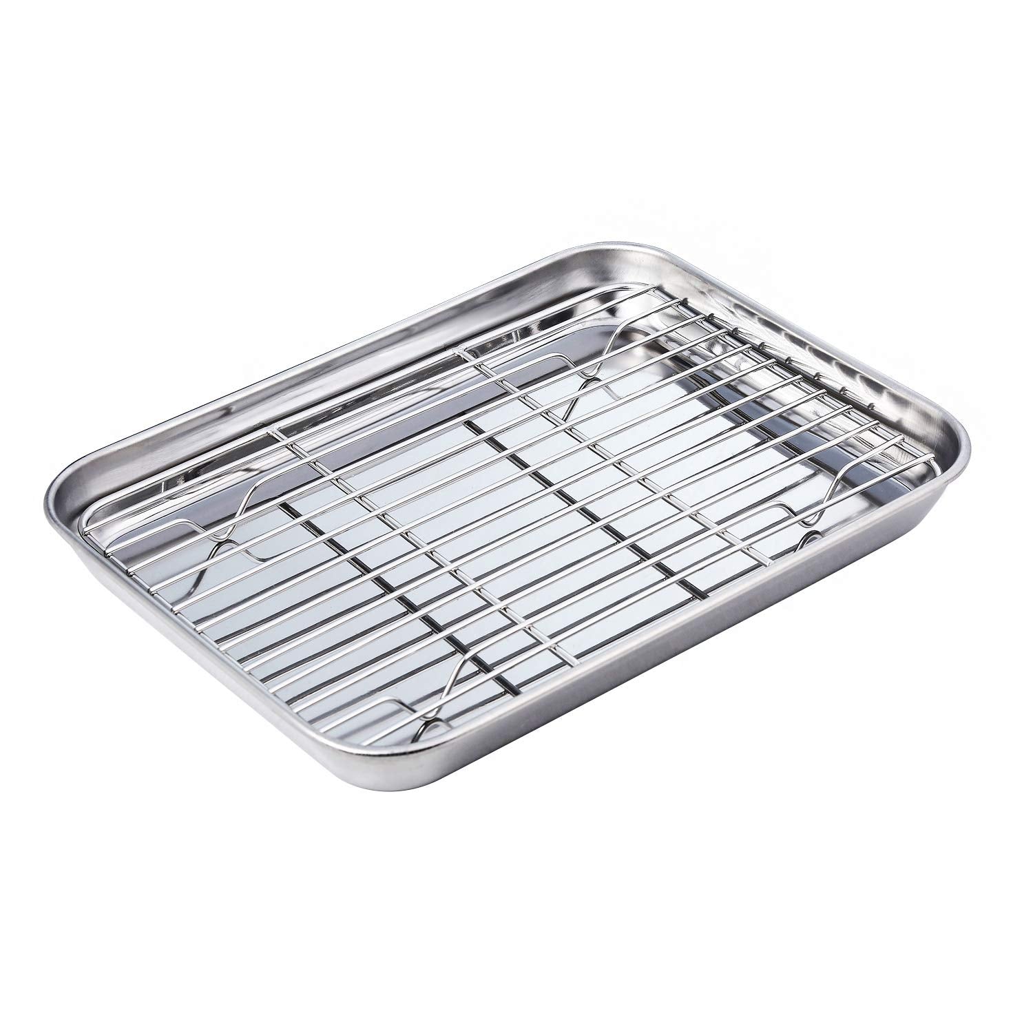 WEZVIX Stainless Steel Baking Sheet with Nonstick Cooling Rack Set 10 3/8" × 8 1/16" × 1" Silver