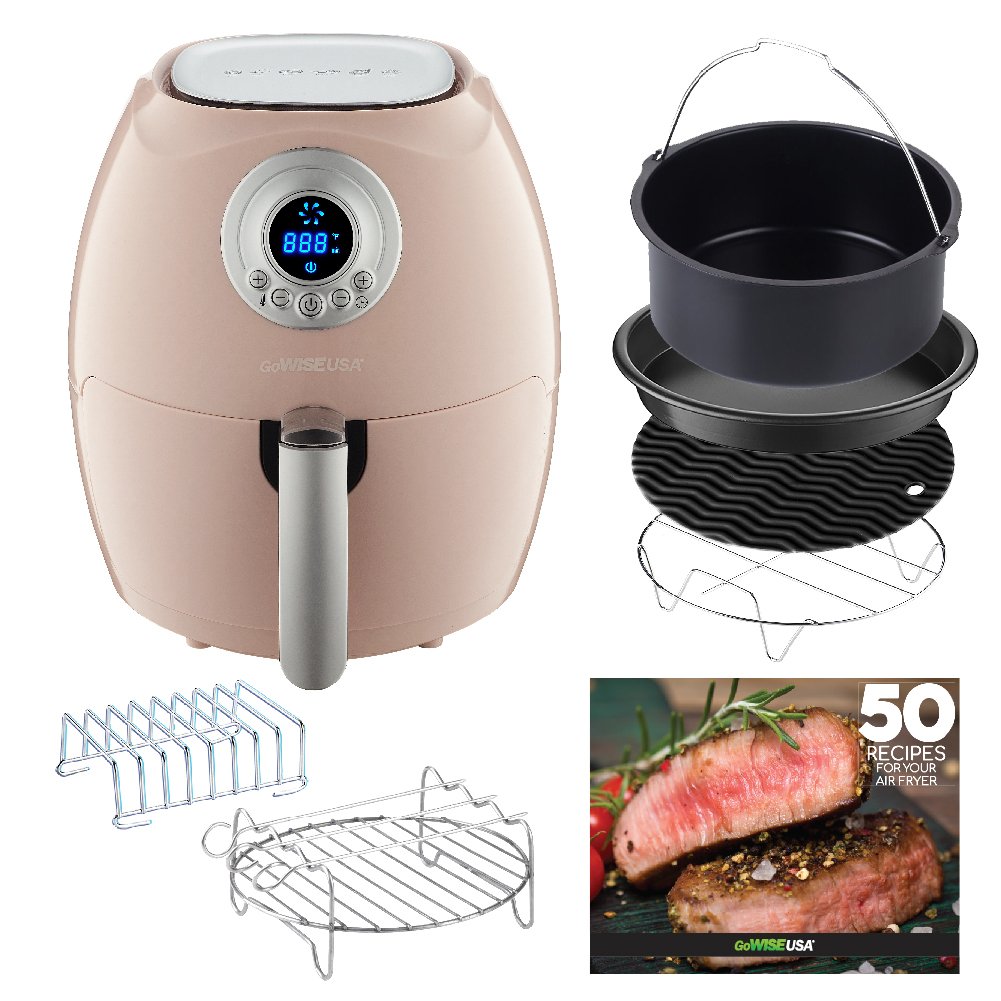 GoWISE USA 2.75-Quarts Air Fryer + 6 Piece Accessory Set (Blush)