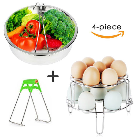 FULITY Steamer Basket Set for Instant Pot Accessories - Stainless Steel Vegetable Steamer Basket - Egg Steamer Rack Trivet - Pot Dish Clip - Fits 5,6,8 qt Pressure Cooker