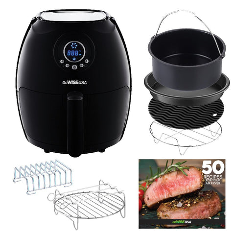 GoWISE USA Air Fryer with 6-Piece Accessory Set + 50 Recipes for Your Air Fryer Book (2.75-QT, Black)