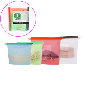 2 Large & 2 Regular Reusable Silicone Food Storage Bag Airtight Seal Preservation Versatile Kitchen Utensil by QQ Studio